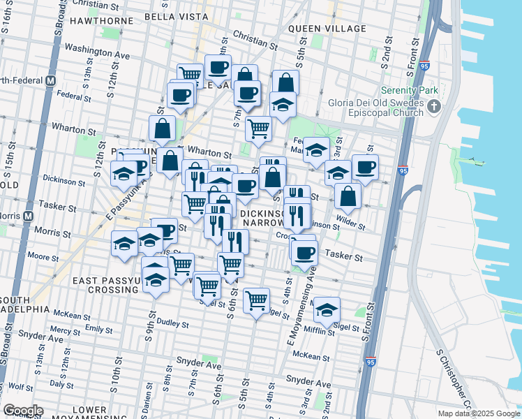 map of restaurants, bars, coffee shops, grocery stores, and more near in Philadelphia