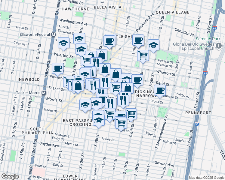 map of restaurants, bars, coffee shops, grocery stores, and more near 824 Greenwich Street in Philadelphia
