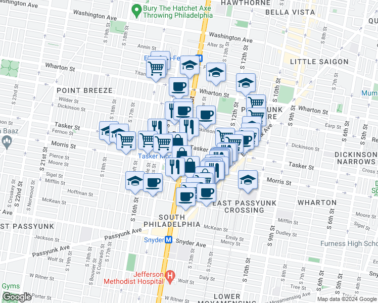 map of restaurants, bars, coffee shops, grocery stores, and more near in Philadelphia