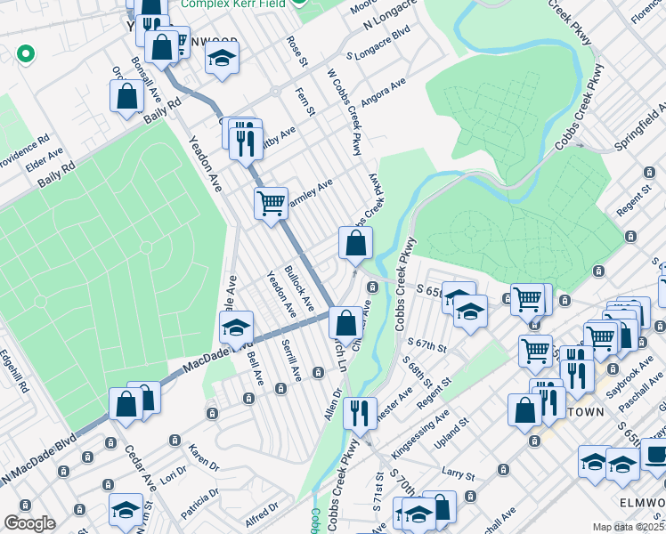 map of restaurants, bars, coffee shops, grocery stores, and more near 815 Rader Avenue in Yeadon