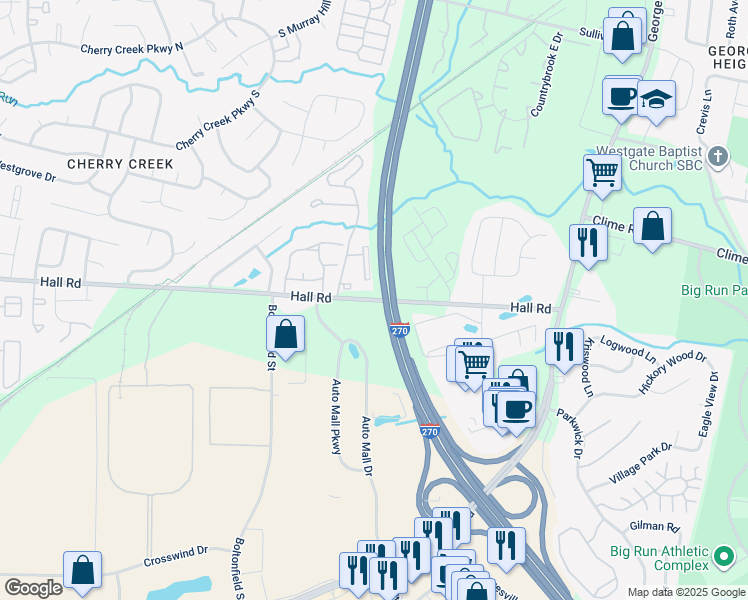map of restaurants, bars, coffee shops, grocery stores, and more near Jack Nicklaus Freeway in Columbus