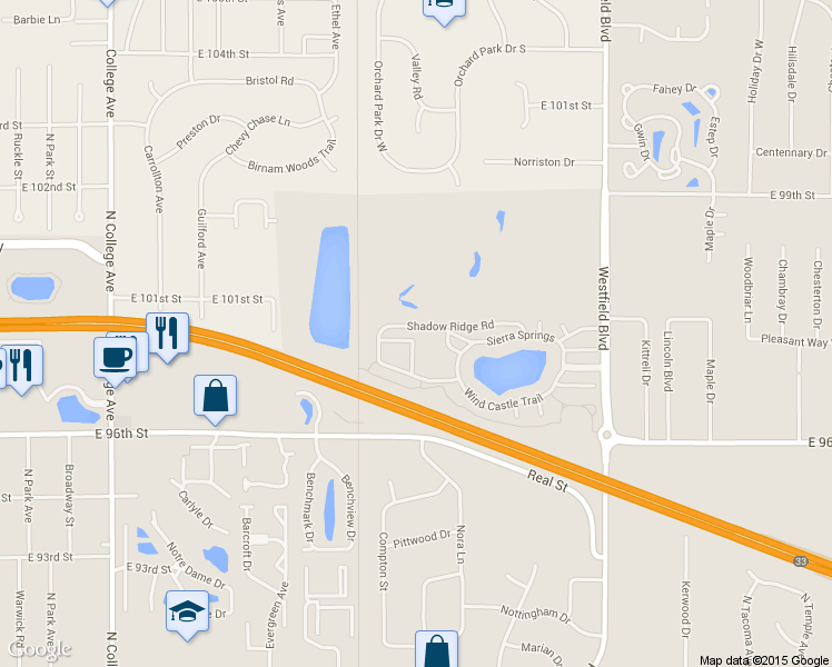 map of restaurants, bars, coffee shops, grocery stores, and more near 1094 Sedona Pass in Indianapolis