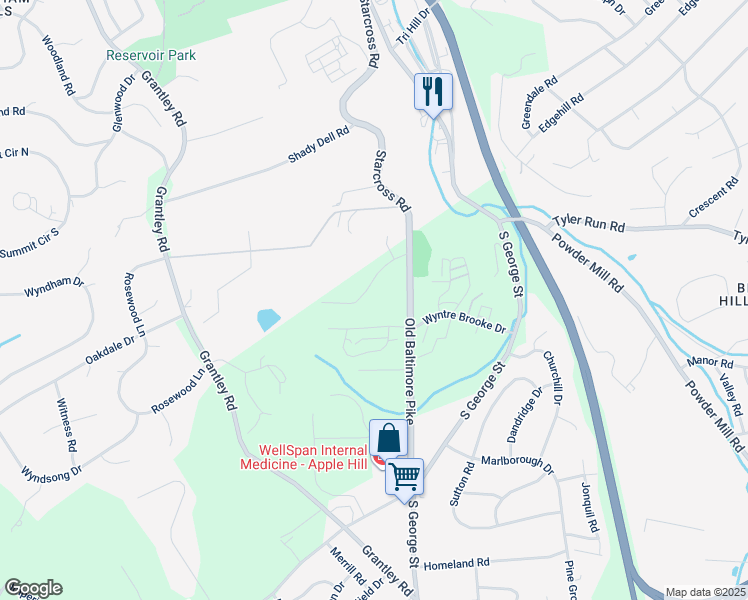 map of restaurants, bars, coffee shops, grocery stores, and more near 440 Chestnut Lane in York