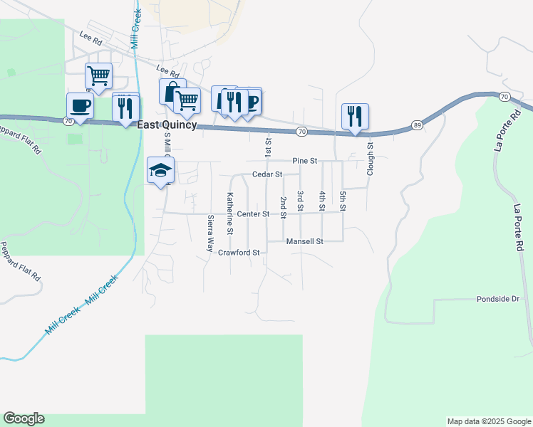 map of restaurants, bars, coffee shops, grocery stores, and more near 200 1st Street in Quincy