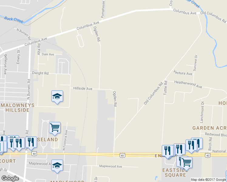 map of restaurants, bars, coffee shops, grocery stores, and more near 427 Ogden Road in Springfield
