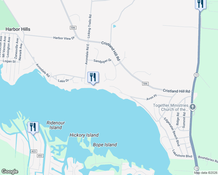 map of restaurants, bars, coffee shops, grocery stores, and more near 560 Avon Place in Thornville