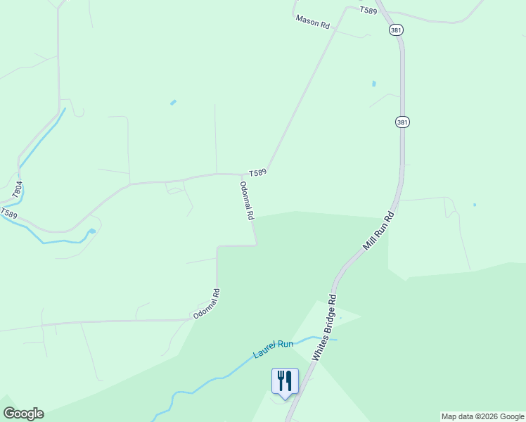 map of restaurants, bars, coffee shops, grocery stores, and more near 131 Odonnal Road in Mill Run