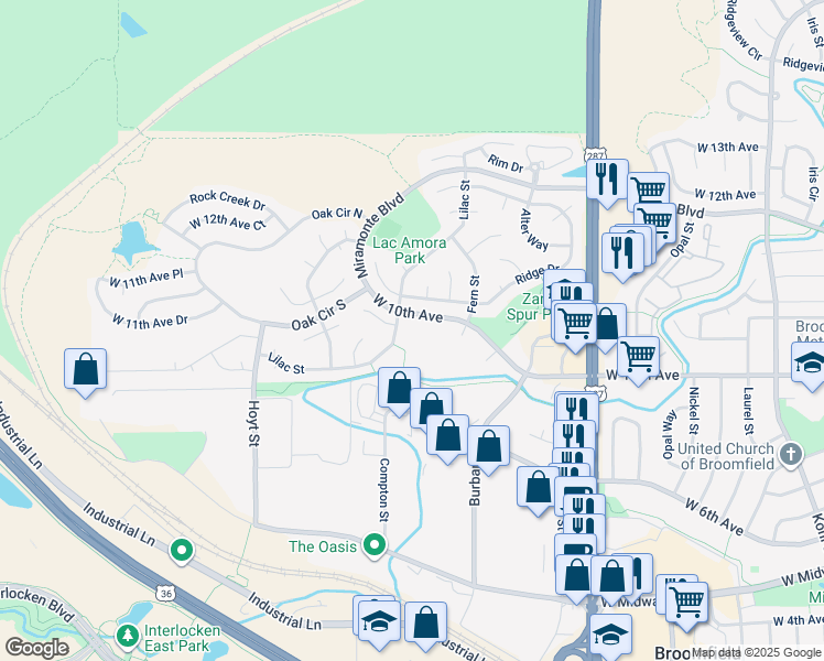 map of restaurants, bars, coffee shops, grocery stores, and more near 2200 West 10th Avenue in Broomfield
