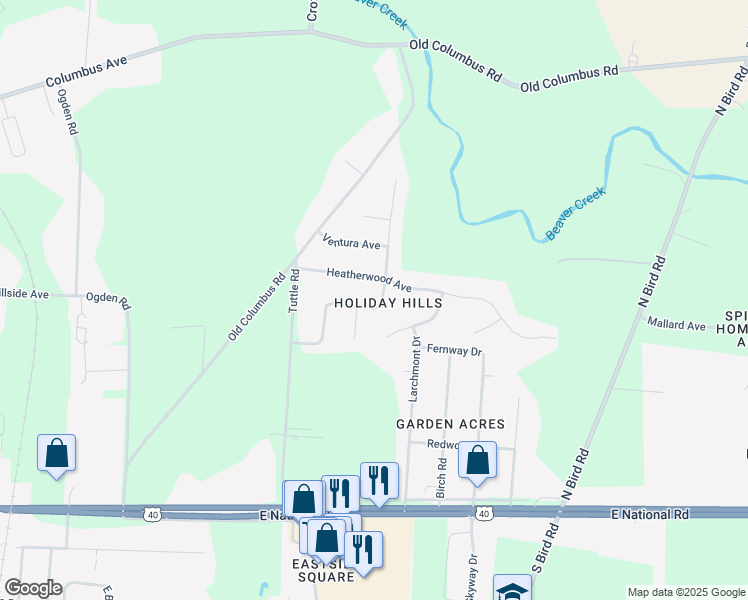 map of restaurants, bars, coffee shops, grocery stores, and more near 665 Suncrest Drive in Springfield