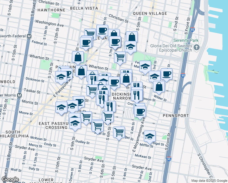 map of restaurants, bars, coffee shops, grocery stores, and more near in Philadelphia