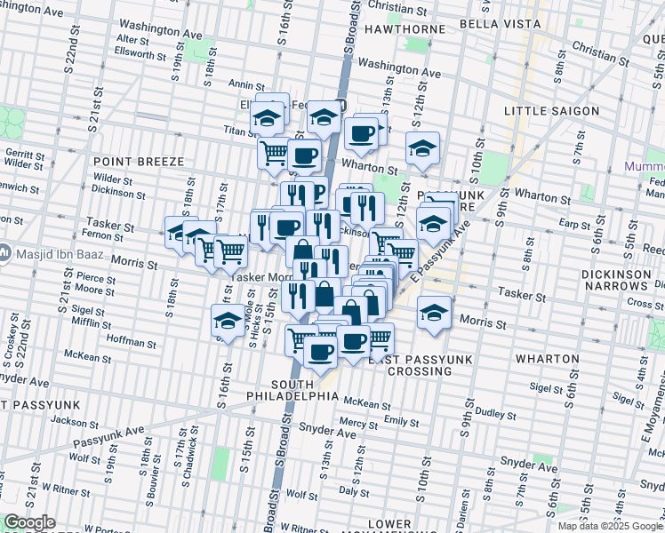 map of restaurants, bars, coffee shops, grocery stores, and more near in Philadelphia