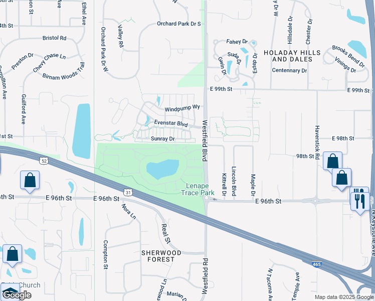 map of restaurants, bars, coffee shops, grocery stores, and more near 9765 San Marco Pass in Indianapolis