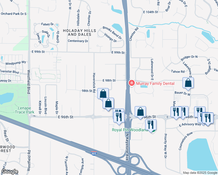 map of restaurants, bars, coffee shops, grocery stores, and more near 2542 Pleasant Way West in Indianapolis