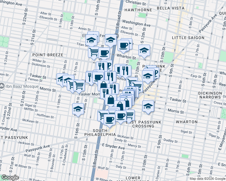 map of restaurants, bars, coffee shops, grocery stores, and more near in Philadelphia