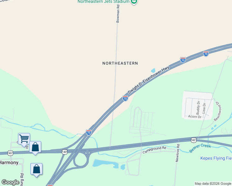 map of restaurants, bars, coffee shops, grocery stores, and more near 420 Bowman Road in Springfield
