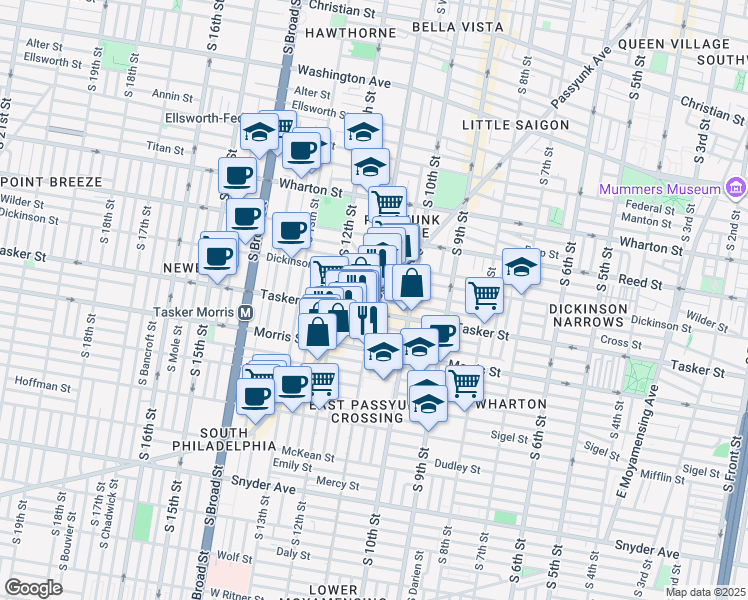 map of restaurants, bars, coffee shops, grocery stores, and more near S 11th St & E Passyunk Ave in Philadelphia