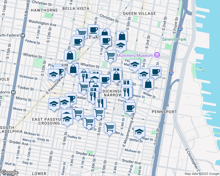 map of restaurants, bars, coffee shops, grocery stores, and more near in Philadelphia