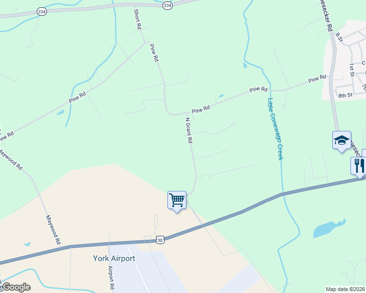 map of restaurants, bars, coffee shops, grocery stores, and more near 220 North Grant Road in Thomasville