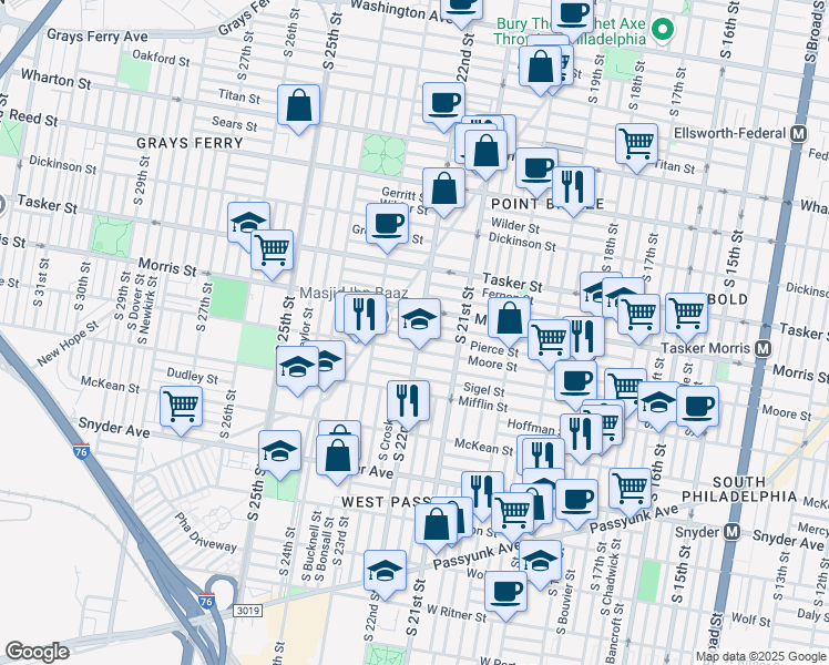 map of restaurants, bars, coffee shops, grocery stores, and more near 1722 South 22nd Street in Philadelphia