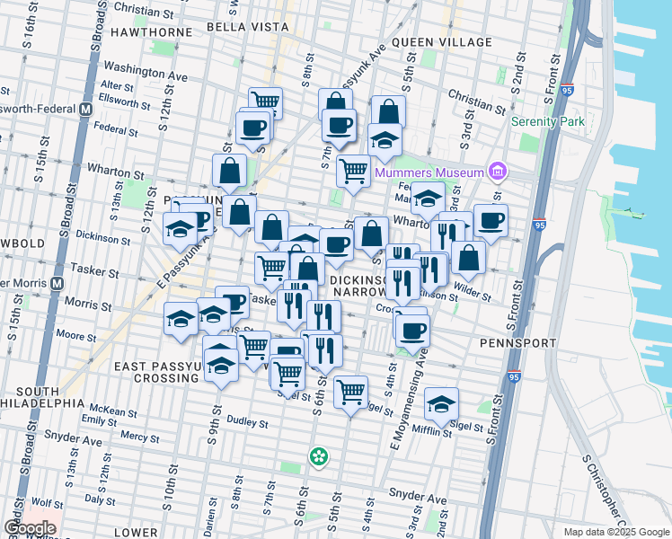 map of restaurants, bars, coffee shops, grocery stores, and more near in Philadelphia