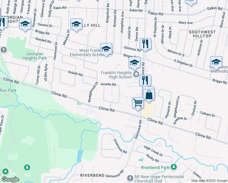 map of restaurants, bars, coffee shops, grocery stores, and more near 1153-1159 Mccarley Drive South in Columbus