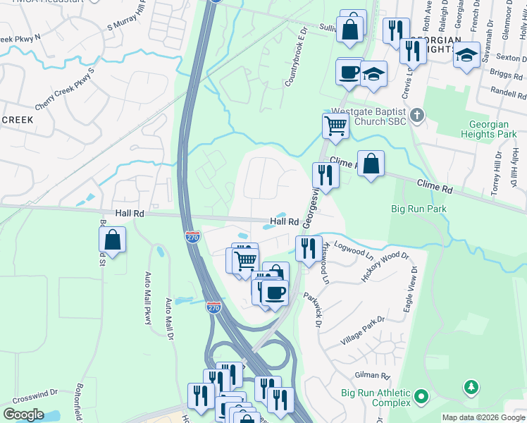 map of restaurants, bars, coffee shops, grocery stores, and more near 1093 Georgesville Green Drive in Columbus