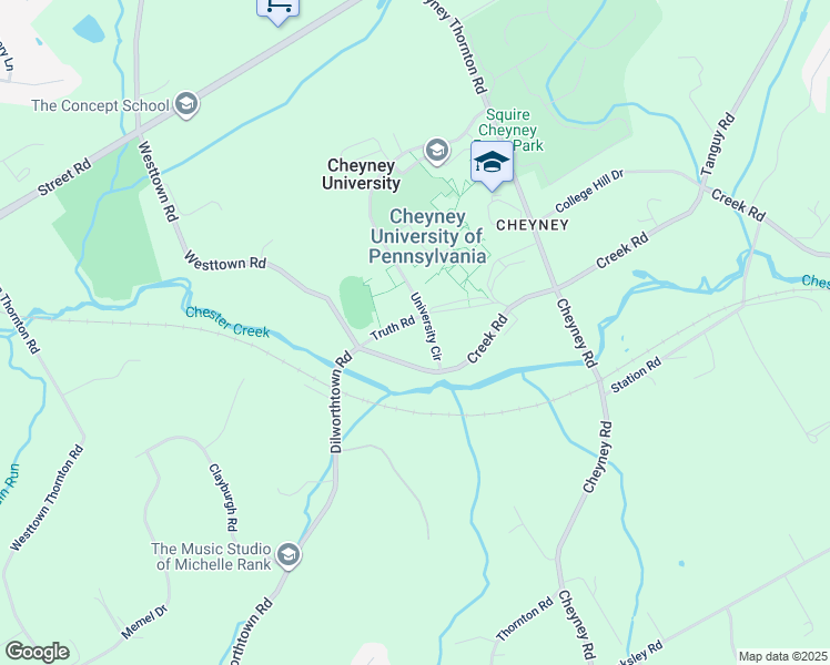 map of restaurants, bars, coffee shops, grocery stores, and more near 1837 University Circle in Cheyney University