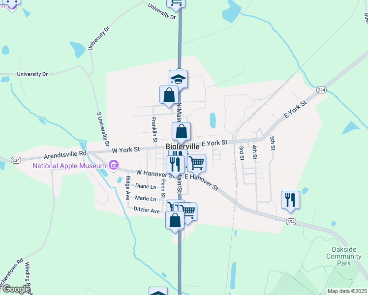 map of restaurants, bars, coffee shops, grocery stores, and more near 4 South Main Street in Biglerville