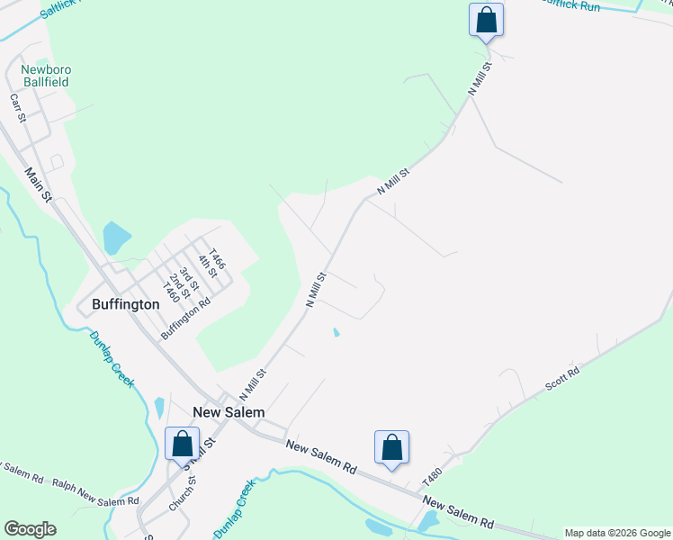 map of restaurants, bars, coffee shops, grocery stores, and more near 97 Mill Street in Uniontown