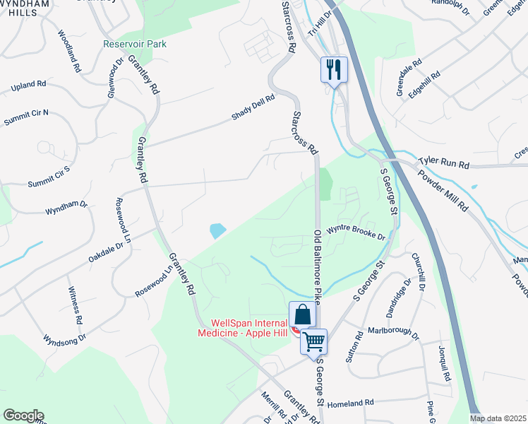 map of restaurants, bars, coffee shops, grocery stores, and more near 465 Chestnut Lane in York