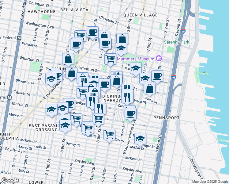 map of restaurants, bars, coffee shops, grocery stores, and more near in Philadelphia