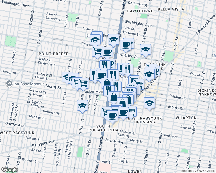 map of restaurants, bars, coffee shops, grocery stores, and more near in Philadelphia
