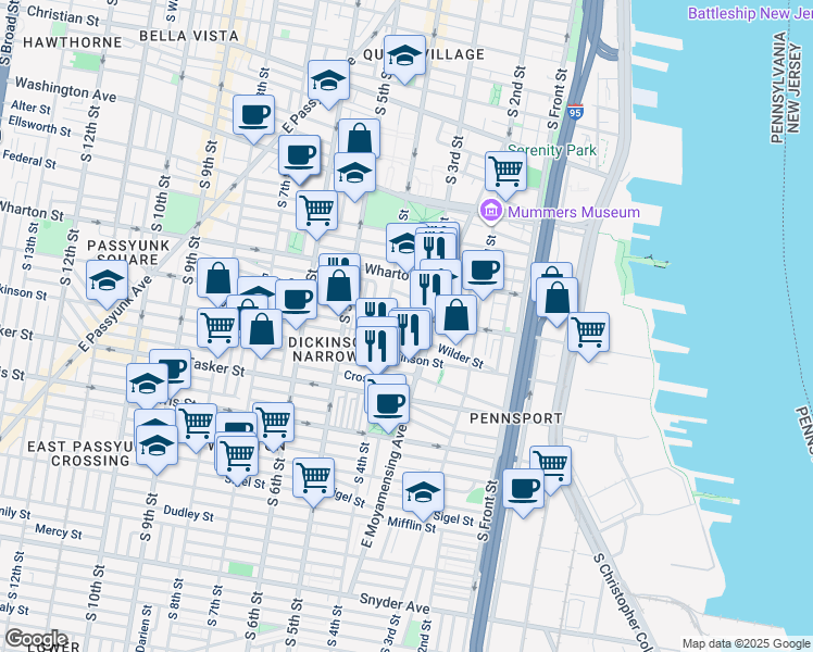 map of restaurants, bars, coffee shops, grocery stores, and more near 1429 South 4th Street in Philadelphia