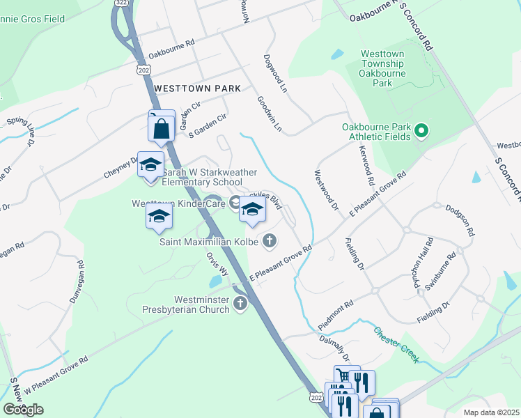 map of restaurants, bars, coffee shops, grocery stores, and more near 2000 Skiles Boulevard in West Chester