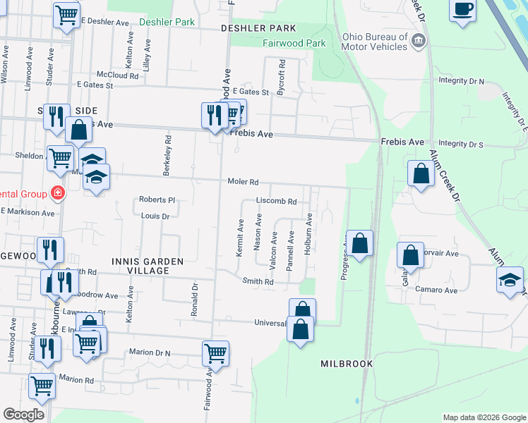 map of restaurants, bars, coffee shops, grocery stores, and more near 1795 Nason Avenue in Columbus