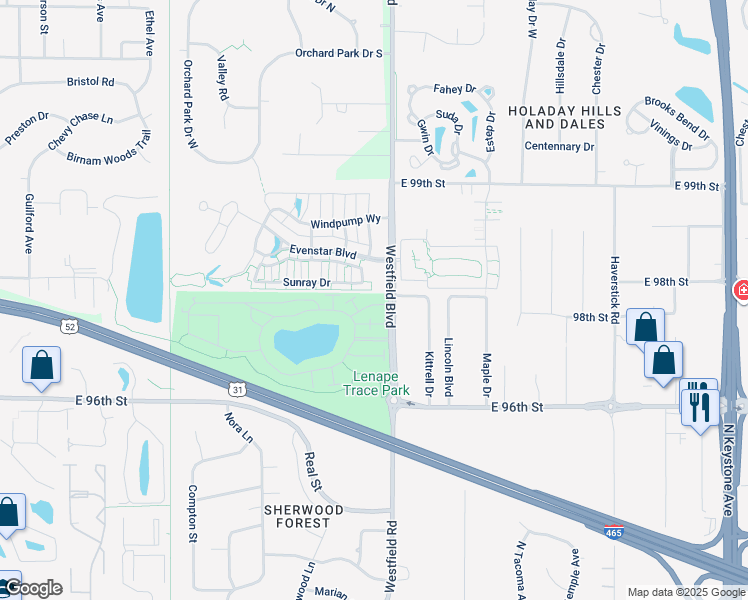 map of restaurants, bars, coffee shops, grocery stores, and more near 1688 North Vista Drive in Indianapolis