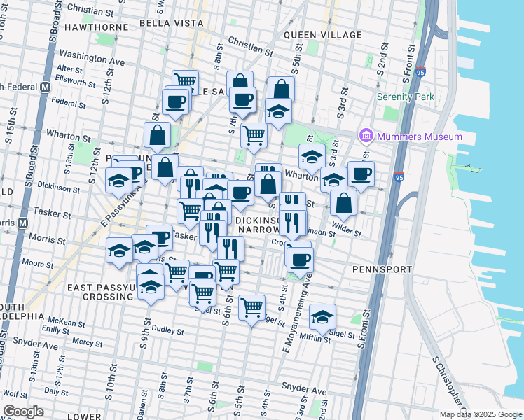 map of restaurants, bars, coffee shops, grocery stores, and more near 517 Wilder Street in Philadelphia