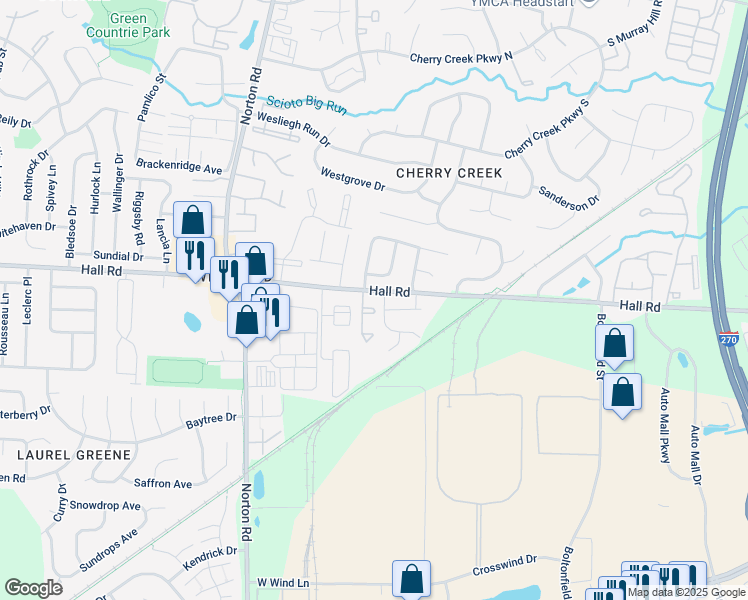map of restaurants, bars, coffee shops, grocery stores, and more near 5440 New Dawn Court in Columbus