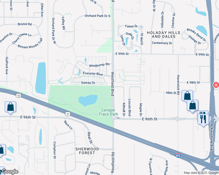 map of restaurants, bars, coffee shops, grocery stores, and more near 1688 North Vista Drive in Indianapolis