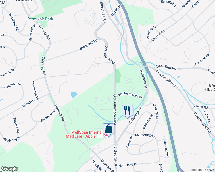 map of restaurants, bars, coffee shops, grocery stores, and more near 420 Chestnut Lane in York