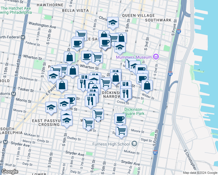 map of restaurants, bars, coffee shops, grocery stores, and more near 541 Wilder Street in Philadelphia