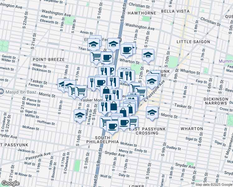 map of restaurants, bars, coffee shops, grocery stores, and more near in Philadelphia