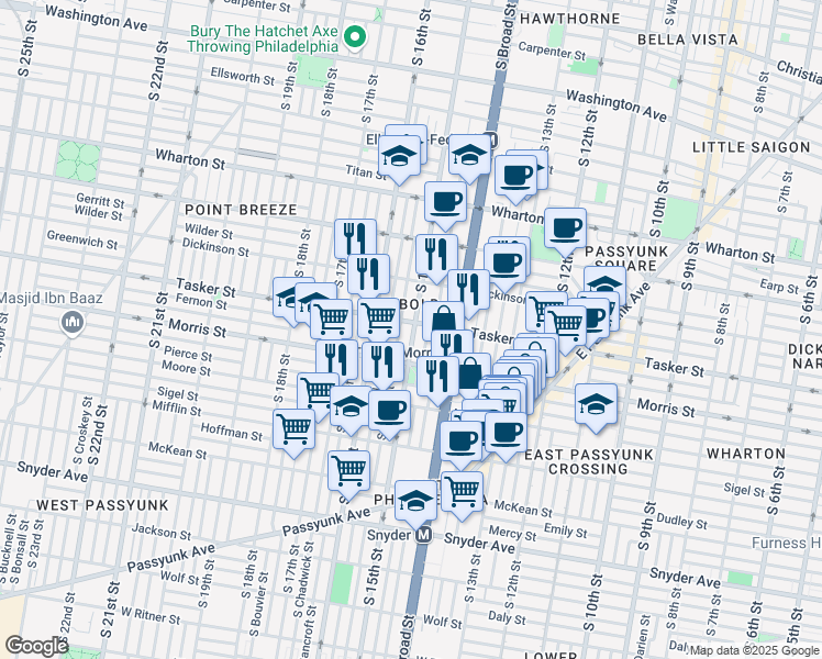 map of restaurants, bars, coffee shops, grocery stores, and more near in Philadelphia