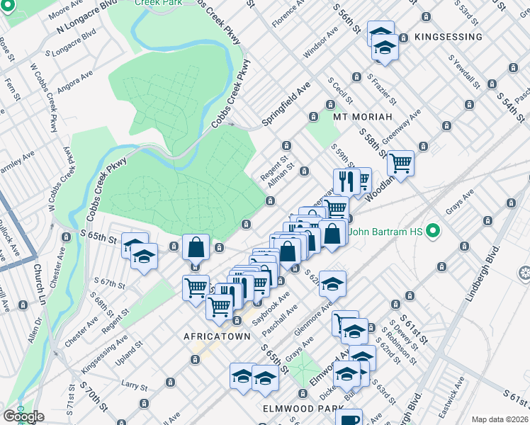 map of restaurants, bars, coffee shops, grocery stores, and more near 6140 Reinhard Street in Philadelphia