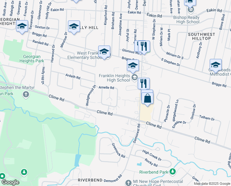 map of restaurants, bars, coffee shops, grocery stores, and more near 1153-1159 Mccarley Drive South in Columbus