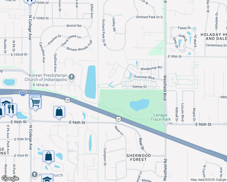 map of restaurants, bars, coffee shops, grocery stores, and more near 1094 Sedona Pass in Indianapolis