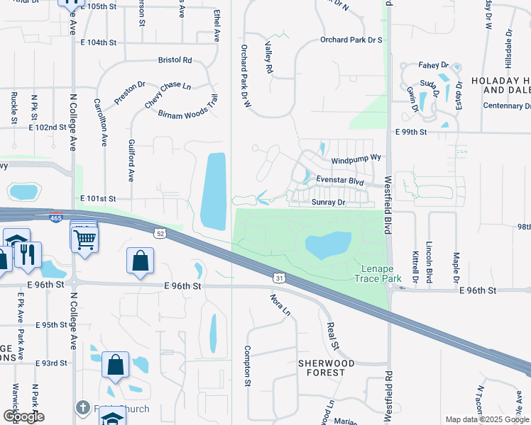 map of restaurants, bars, coffee shops, grocery stores, and more near 1094 Sedona Pass in Indianapolis