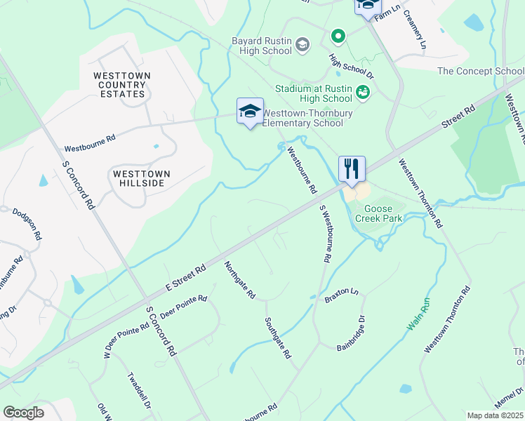 map of restaurants, bars, coffee shops, grocery stores, and more near 707 Street Road in West Chester