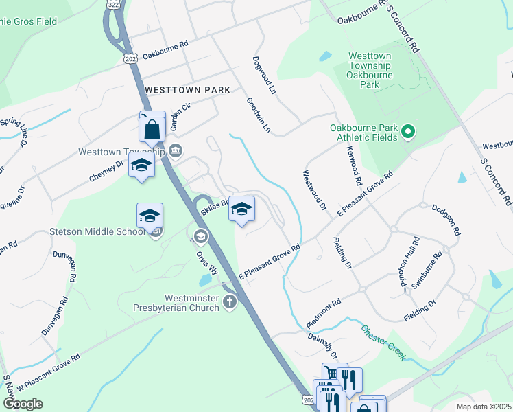 map of restaurants, bars, coffee shops, grocery stores, and more near 2000 Skiles Boulevard in West Chester
