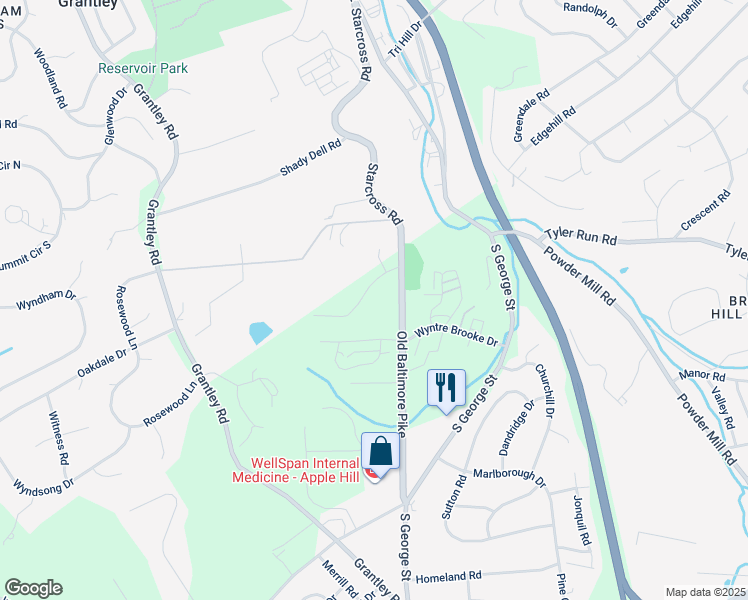 map of restaurants, bars, coffee shops, grocery stores, and more near 420 Chestnut Lane in York